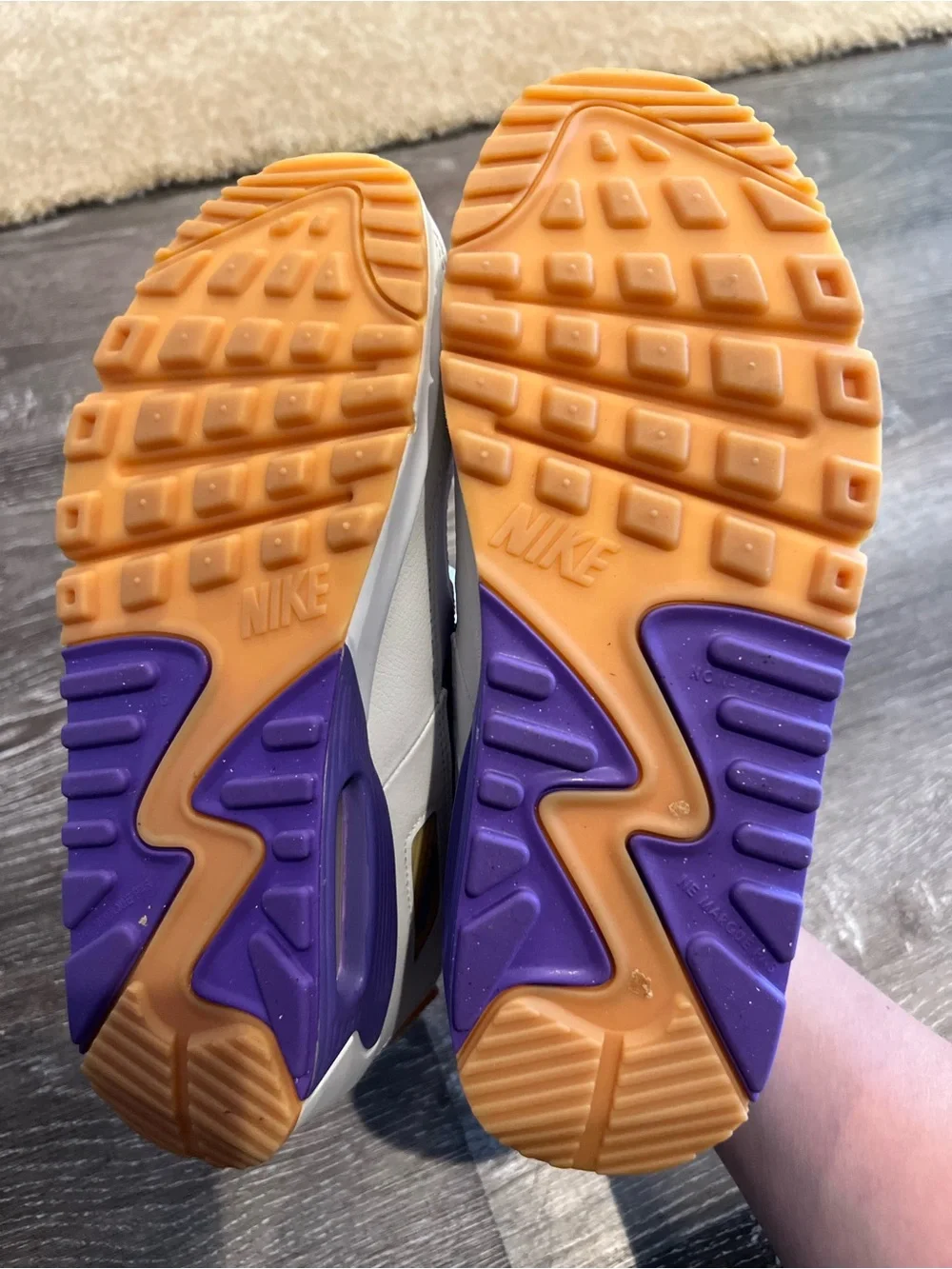 Nike Air Max White Sneakers with Purple Interior and Orange Lace Details 5.5Y